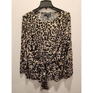 Eloquii Leopard Print Tie Waist Blouse slinky Stretchy long sleeve euc sz 18/20